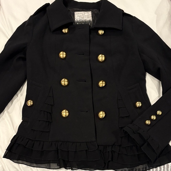 Kenzie Black Double-Breasted Ruffle Women's Jacket - Picture 1 of 6